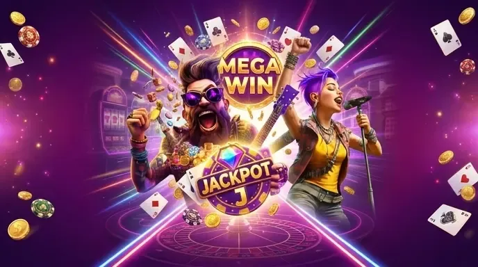 Rockstar Casino Jackpot mit Slot 777, Rouletterad und Casino-Chips